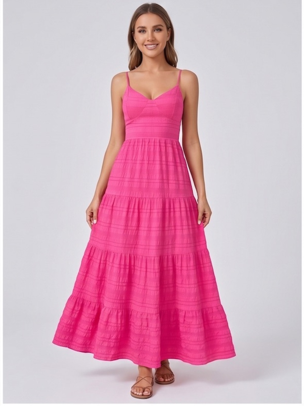 Hot Pink Floral Tie-Back Tiered Maxi Dress - Picture 1 of 6